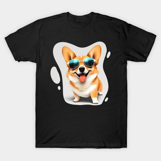 Retro Style Dog - Smiling Corgi Dog Wearing Glasses T-Shirt by ShopBuzz